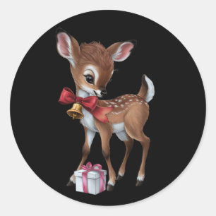 Adesivo Redondo Retro Vintage Reindeer Pink Christmas Baby Deer
