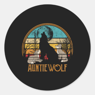 Adesivo Redondo Retro Vintage Sunset Wolf Aunty Dia de as mães tia