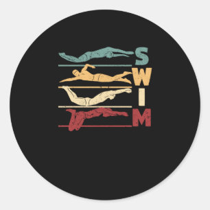 Adesivo Redondo Retro vintage swimming funny swimmer