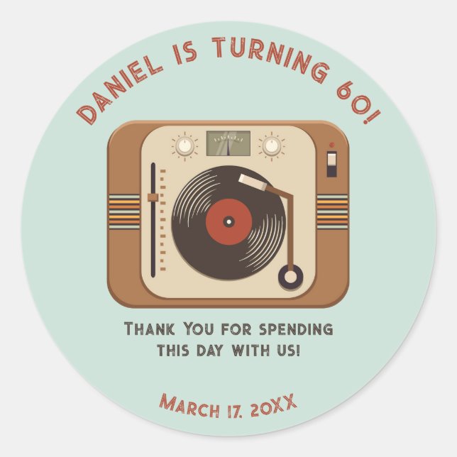 Adesivo Redondo Retro Vinyl Record Thank You Round Stickers (Frente)