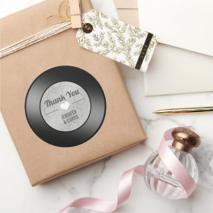 Adesivo Redondo Retro Vinyl Record Wedding Obrigado