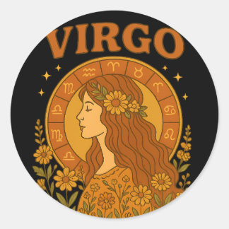 Adesivo Redondo Retro Virgem Zodíaco Boho Floral Astrologia
