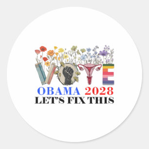 Adesivo Redondo Retro Votação Floral Obama 2028 Vamos Corrigir Est