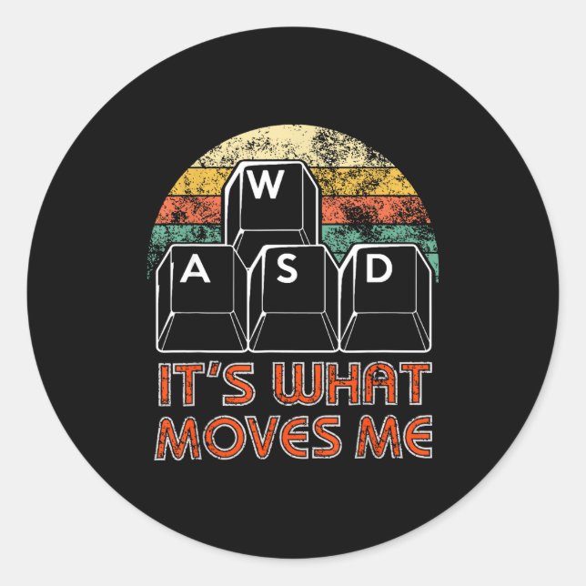 Adesivo Redondo Retro Wasd Gaming Keys Funny Pc Gamer Design  (Frente)