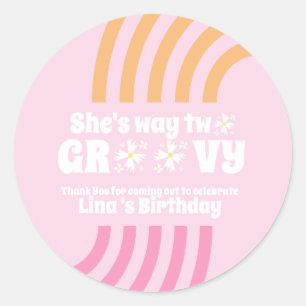 Adesivo Redondo Retro Way 2 Groovy Daisy Flower Birthday Pink