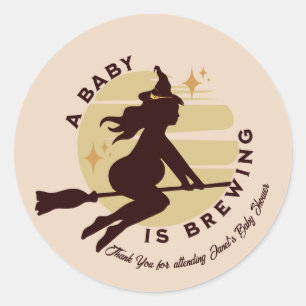 Adesivo Redondo Retro Witch Baby está Grávida Chás de Bebê