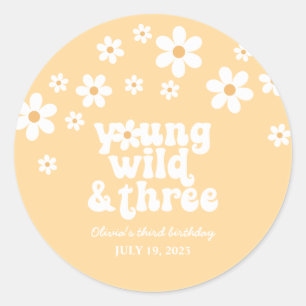 Adesivo Redondo Retro Young Wild 3 Daisy floral aniversário de 3