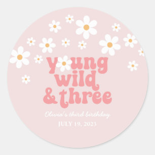 Adesivo Redondo Retro Young Wild 3 Daisy floral aniversário de 3