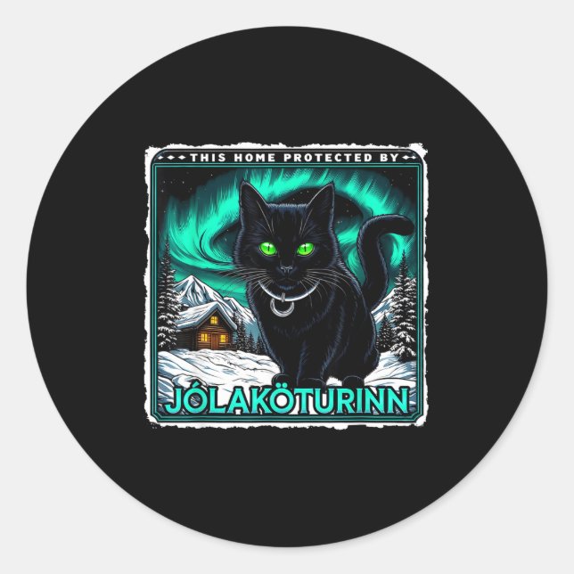 Adesivo Redondo Retro Yule Cat Icelandic This Home Protected Jólak (Frente)