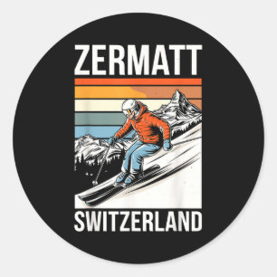 Adesivo Redondo Retro Zermatt Suíça resort de esqui diversão alpin