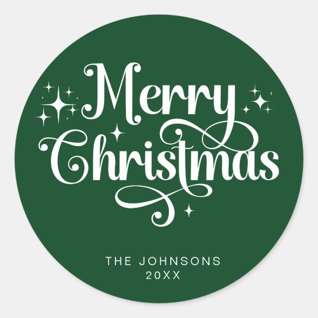 Adesivo Redondo Retrorador Verde Elegante - Script Feliz de Natal  (Frente)