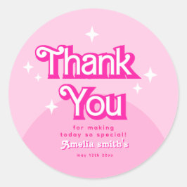 Adesivo Redondo retrormoderna tendência retrógrada rosa Obrigado