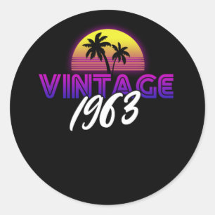 Adesivo Redondo Retrowave Vintage 1963 Aniversário Idea