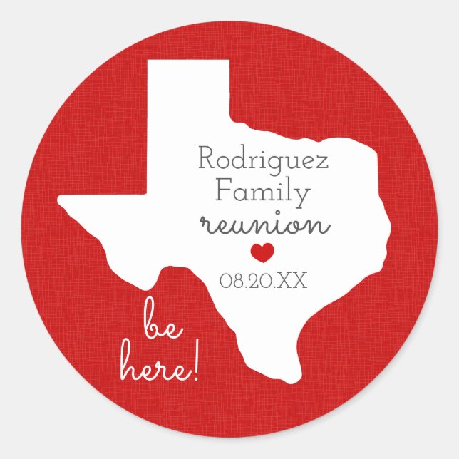 Adesivo Redondo Reunião da Família Red State of Texas (Frente)