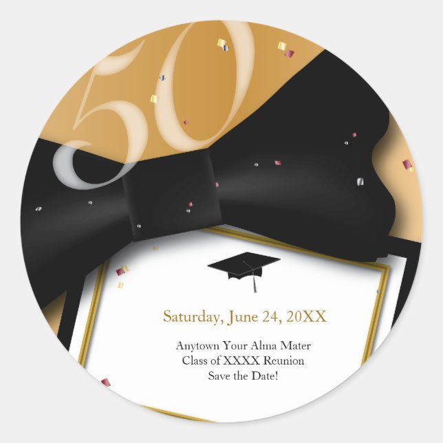 Adesivo Redondo Reunião de Classe Personalizável de 50 Anos Salvar (Frente)