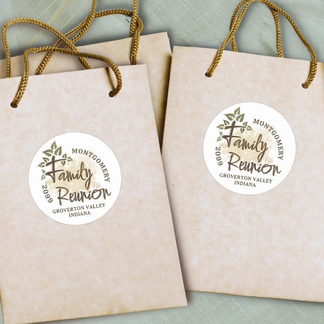 Adesivo Redondo Reunião de Família em Aquarela Roteiro Nome da Árv (Criador carregado)