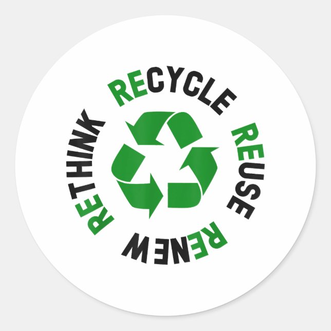 Adesivo Redondo Reutilização do reciclar Renovar Repensar o Ambien (Frente)