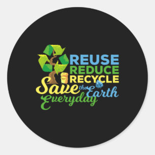 Adesivo Redondo Reutilização no Dia da Terra Reduzir Reciclar Salv