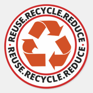 Adesivo Redondo Reutilizar, Reduzir, Símbolo Reciclar preto 