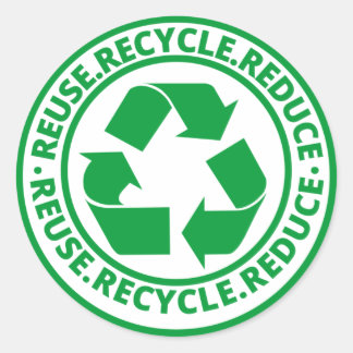 Adesivo Redondo Reutilizar, Reduzir, Símbolo Reciclar Verde