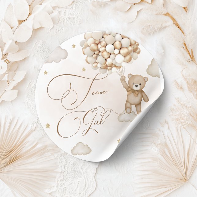 Adesivo Redondo Revelação de Gênero de Rapariga da Equipe (Criador carregado)