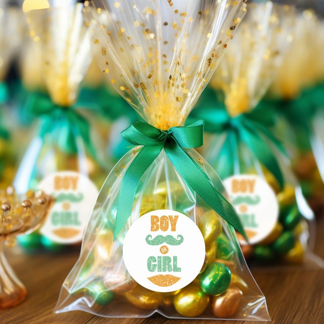 Adesivo Redondo Revelação de Gênero do Chá de fraldas no Dia de Sã (Criador carregado)