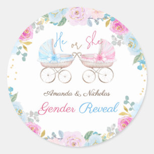 Adesivo Redondo Revelação de Gênero Floral Fofo Rosa Azul