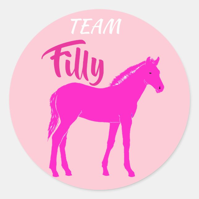 Adesivo Redondo Revelação de Gênero Rosa "Team Filly" (Frente)
