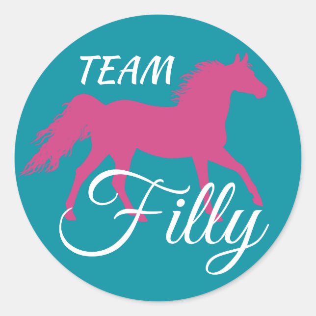 Adesivo Redondo Revelação de Gênero Rosa "Team Filly" (Frente)