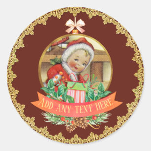 Adesivo Redondo Revelação do Sexo do Bebê no Natal Vintage Vermelh