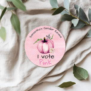 Adesivo Redondo Revelação do Sexo Eu Voto Rosa Festa de Bebê Abóbo
