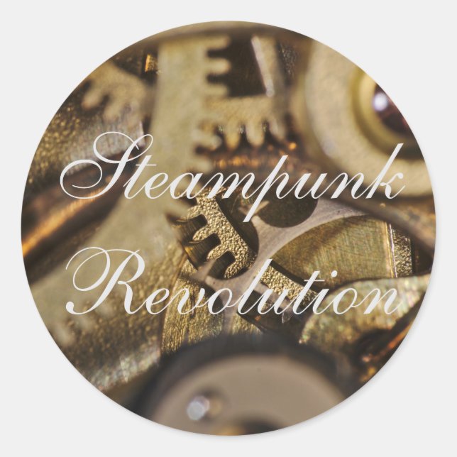 Adesivo Redondo Revolução Steampunk. Mecanismo de monitoração (Frente)