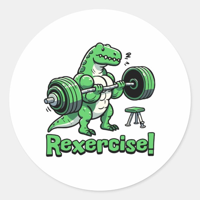 Adesivo Redondo Rexercícios! T-rex Pun Giro-Cinto (Frente)