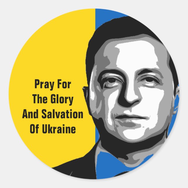 Adesivo Redondo Reze Pela Glória e Salvação Da Ucrânia (Frente)