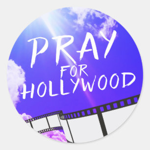 Adesivo Redondo Reze por Hollywood no Céu Roxo