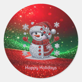 Adesivo Redondo Rhinestones Snowman Holiday Sticker
