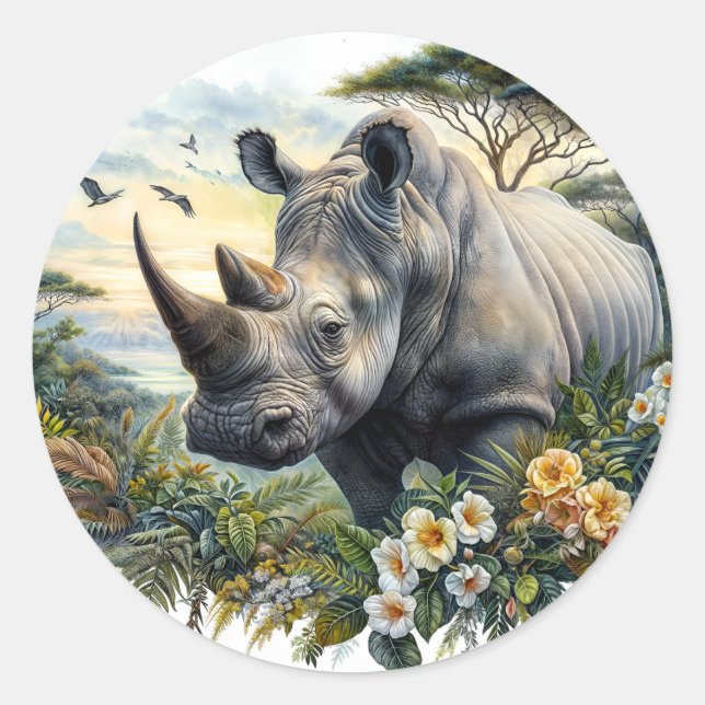 Adesivo Redondo Rhino Botanic Watercolor (Frente)