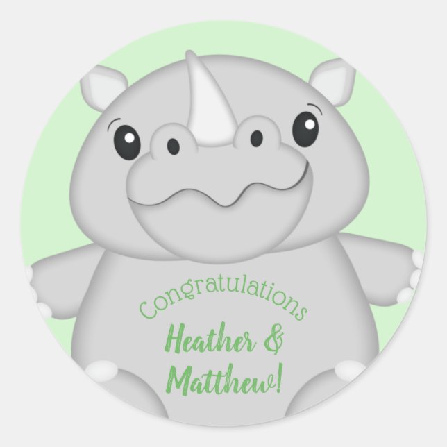 Adesivo Redondo Rhino Chá de fraldas Green (Frente)