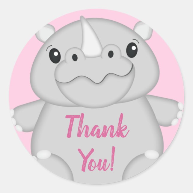 Adesivo Redondo Rhino Chá de fraldas Safari Garota Rosa (Frente)