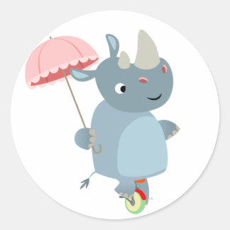 Adesivo Redondo Rhino com guarda-chuva no Unicycle Sticker