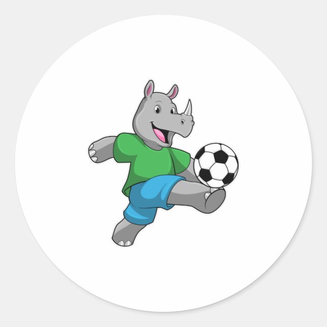 Adesivo Redondo Rhino como jogador de futebol com futebol (Frente)