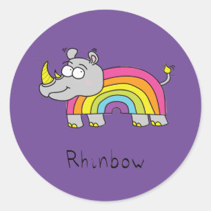 Adesivo Redondo Rhino Rainbow Funny Cute Kids Rhinoceronte