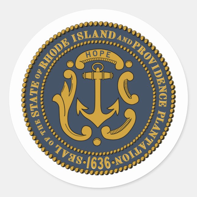 Adesivo Redondo Rhode Islander Seal, Rhode Island (Frente)