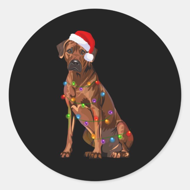 Adesivo Redondo Rhodesian Ridgeback Christmas Lights Xmas Dog Love (Frente)