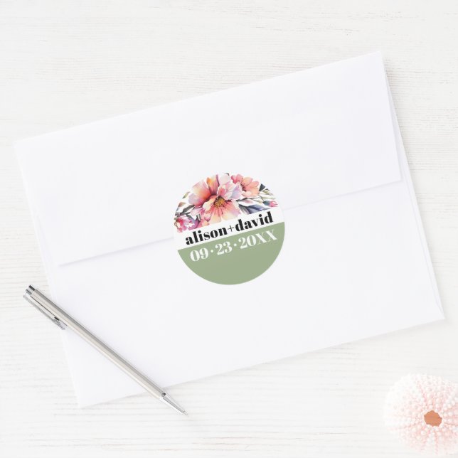 Adesivo Redondo Rhododendron branch and bold typography wedding (Envelope)