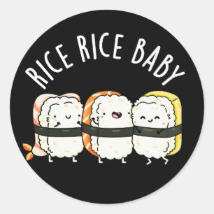Adesivo Redondo Rice Bebê Engraçado Sushi Pun Dark BG