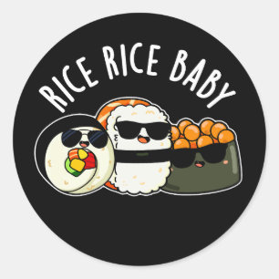 Adesivo Redondo Rice Bebê Engraçado Sushi Roll Pun Dark BG