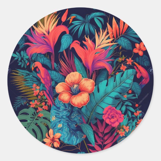 Adesivo Redondo Rich Tropical Floral Patterno (Frente)