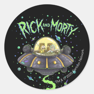 Adesivo Redondo RICK E MORTY™   Gráfico de Voo Espacial Ilustrado