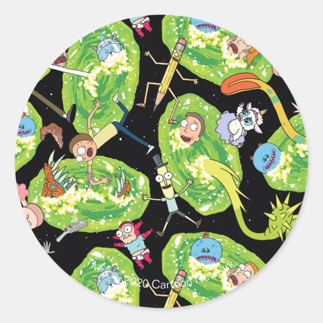 Adesivo Redondo RICK E MORTY™ | Padrões de materiais de queda (Frente)
